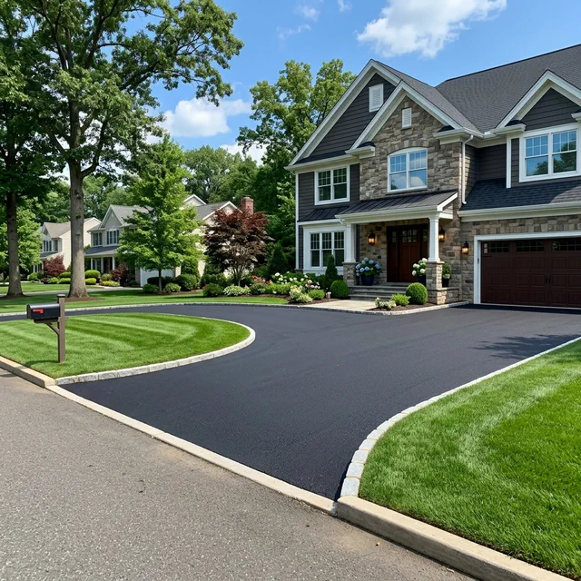 Completed residential asphalt driveway